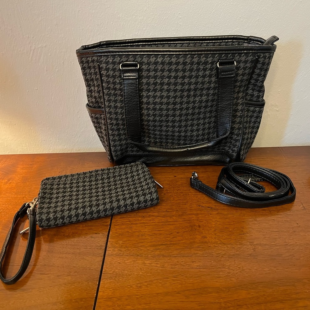 Thirty-One 31 Mini Cindy Black Houndstooth with wallet